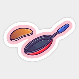 Pancake Floating With Pan Cartoon Sticker